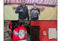 Reserse narkoba Polresta Sumenep Amankan sejumlah barang bukti antaranya 1unit sepeda motor scupy warna merah