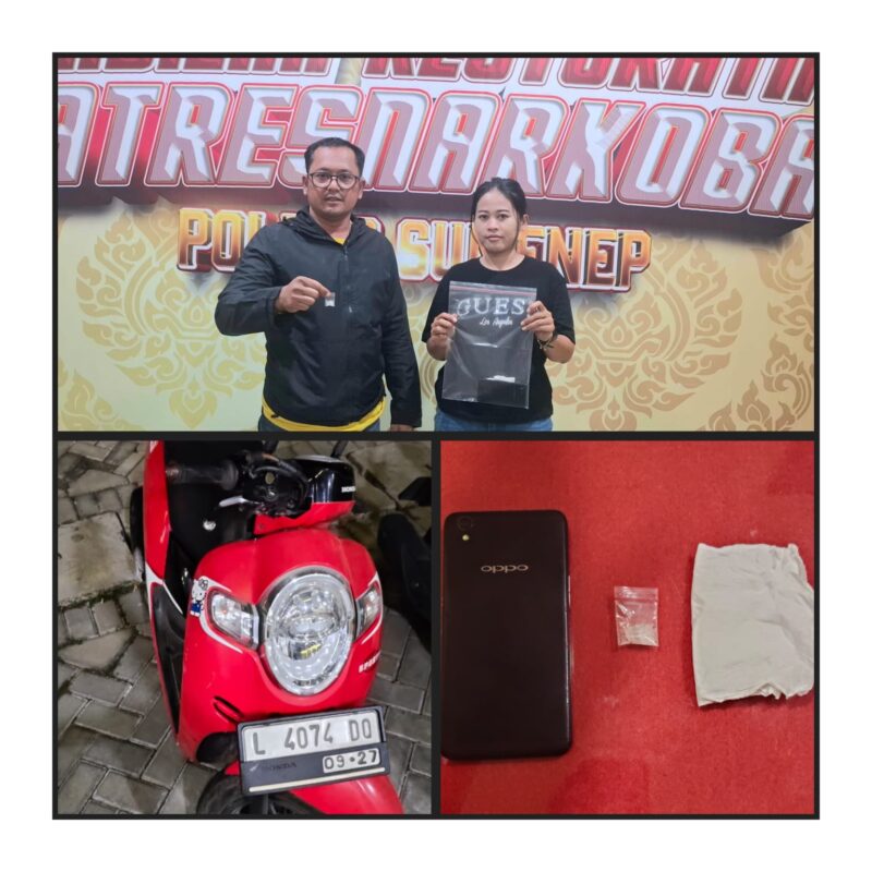 Reserse narkoba Polresta Sumenep Amankan sejumlah barang bukti antaranya 1unit sepeda motor scupy warna merah