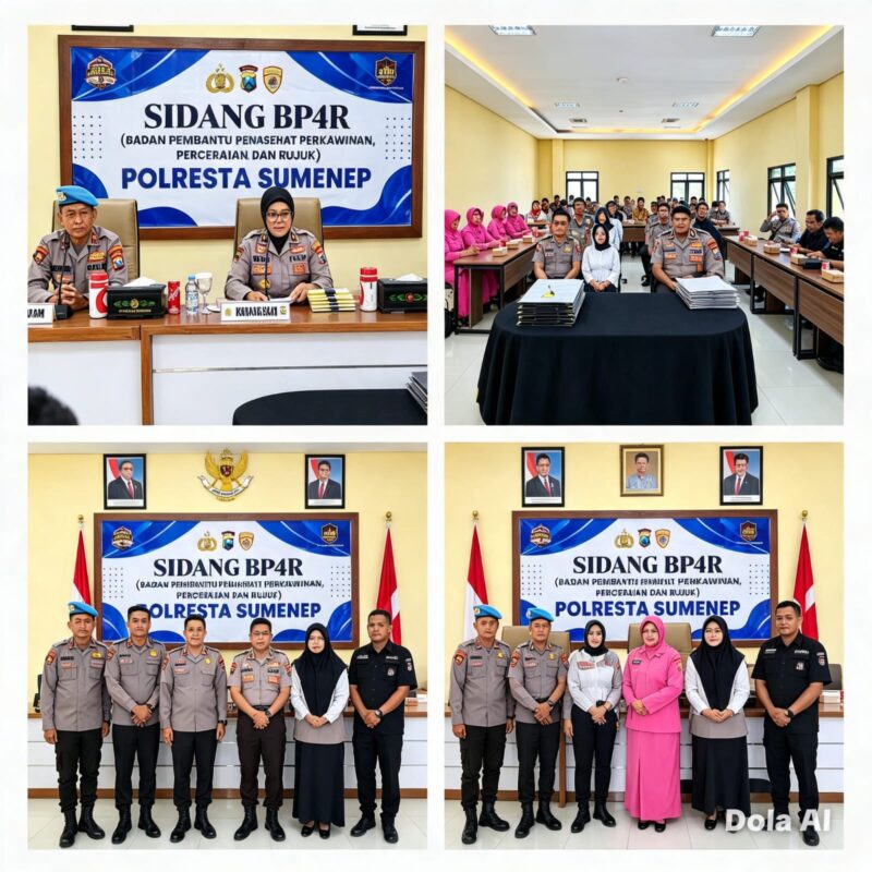 1. Kabag SDM Polresta Sumenep Kompol Widiarti S., S.H. memimpin Sidang BP4R — didampingi Kasipropam serta perwakilan Bhayangkari.