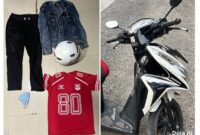 Barang bukti berupa pakaian helm dan sepeda motor Vario Techno yang digunakan tersangka saat melakukan perbuatan.