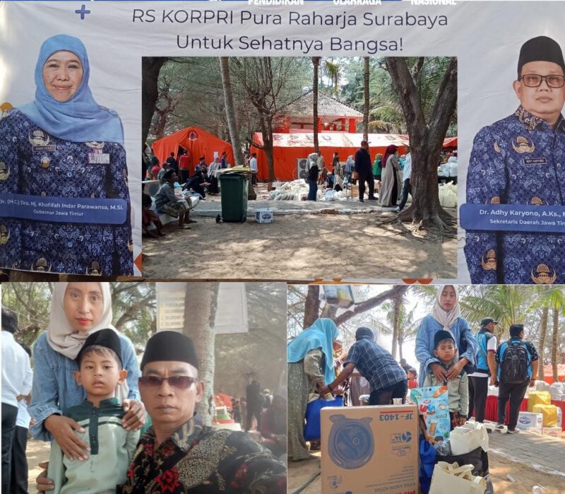 Moh. Arsya Hidayatullah bersama ibunda, sesaat setelah menerima paket bantuan dari kegiatan khitan massal di Pantai Slopeng, Sumenep. Foto: Moh. Ali Hasan / JatimEkspos.com